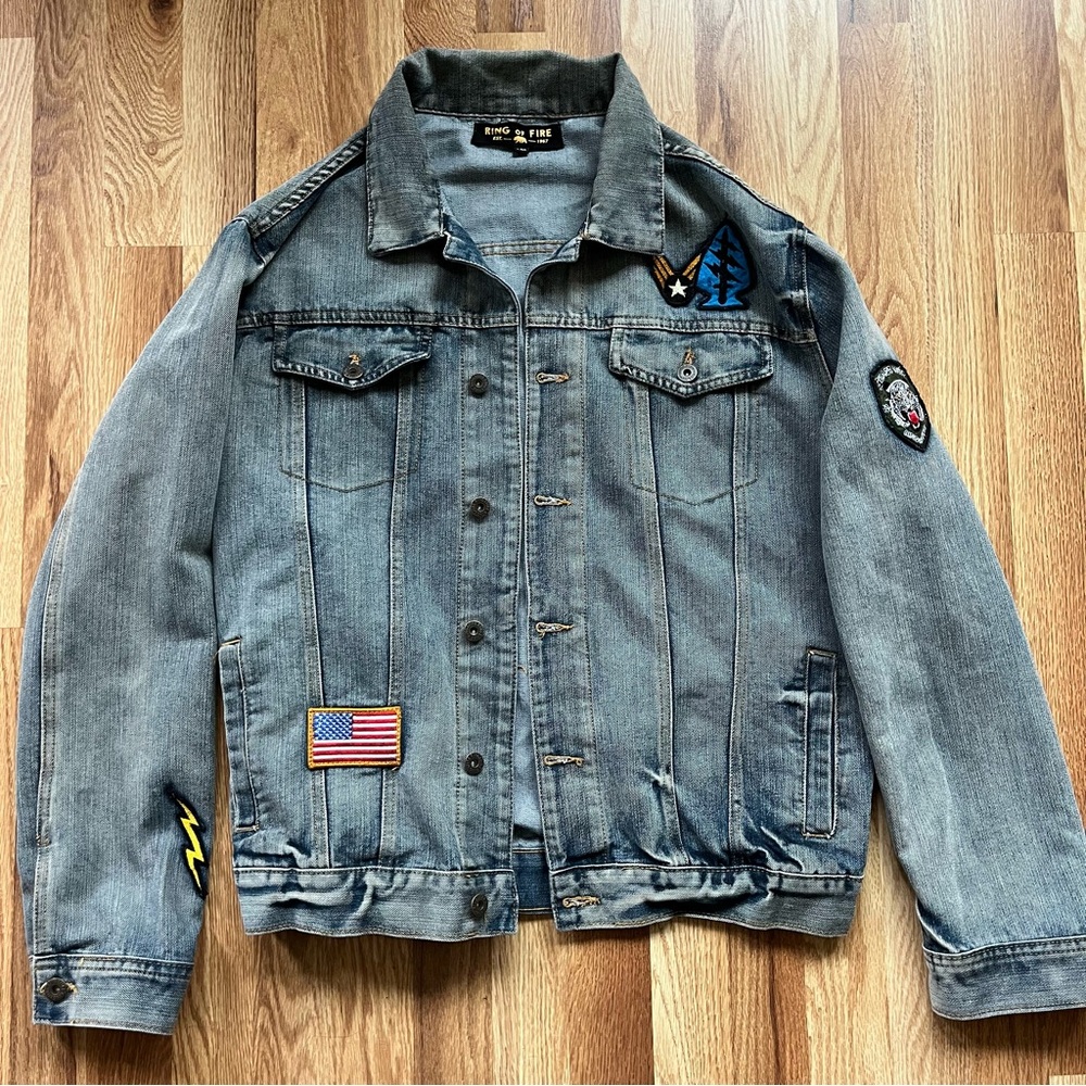 Ring of Fire Blue Denim Jacket with Patches